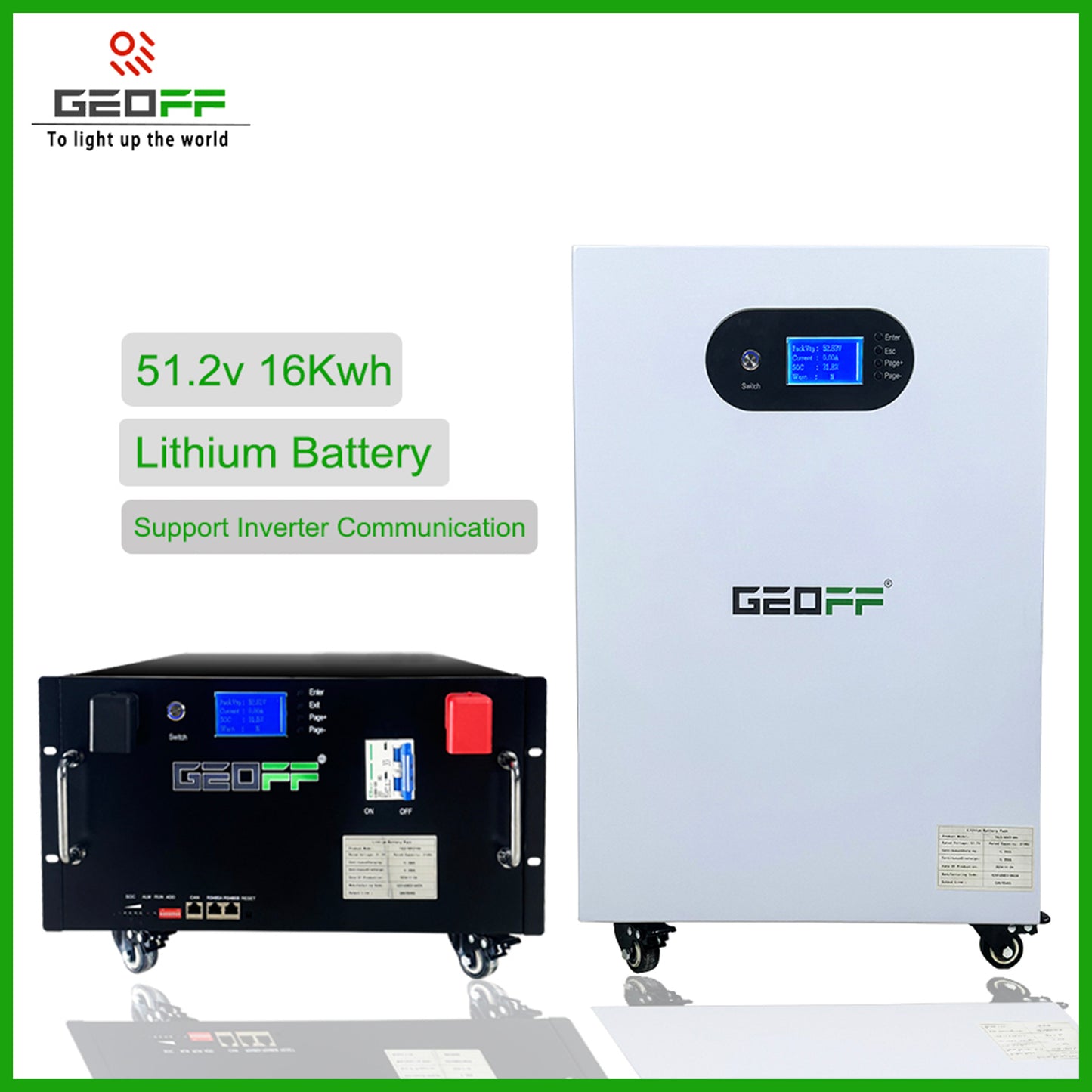 GEOFF 48V 51.2V 280AH 15kw White A new type of cell high cycle high life home energy storage solar system off-grid connection