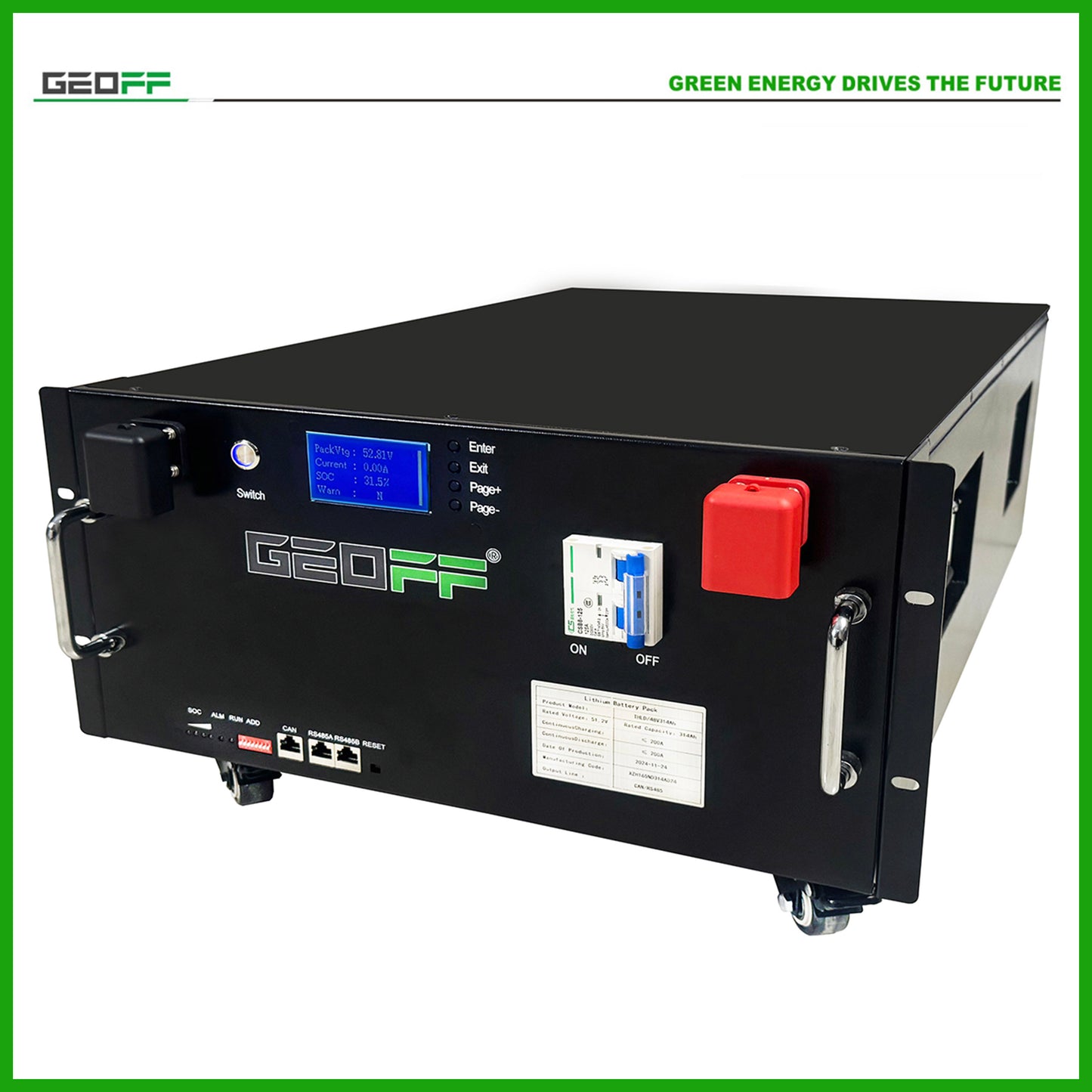GEOFF 48V 51.2v 280Ah Black 15kw home solar energy storge lithium lifepo4 battery