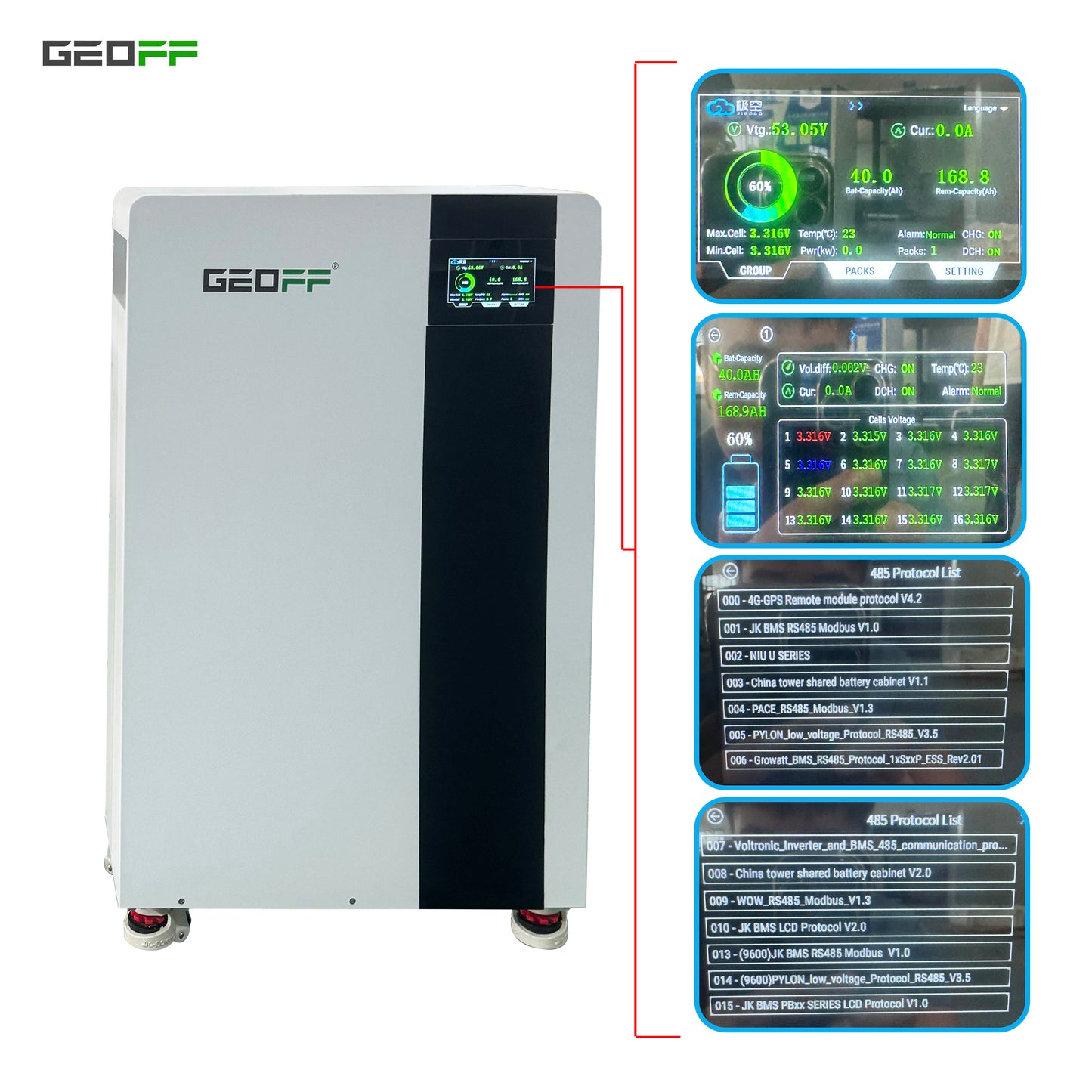 GEOFF 48v 51.2V 314Ah 15KW Integrated hybrid solar system Home energy storage system Wall-mounted and stand-mounted dual-purpose lithium iron battery pack LiFePO4 battery
