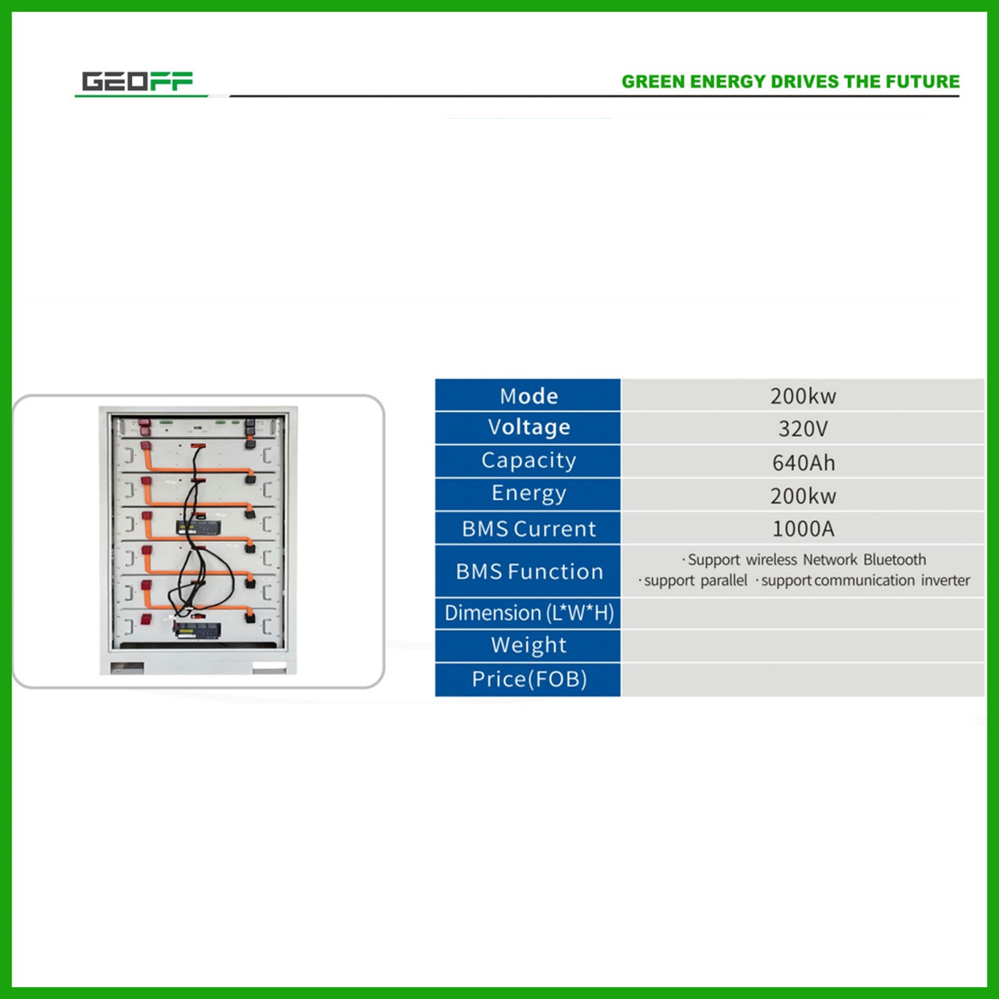 GEOFF 320v 640ah 200kw Integrated hybrid solar system Home energy storage system Stacked iron lithium battery pack LiFePO4 battery