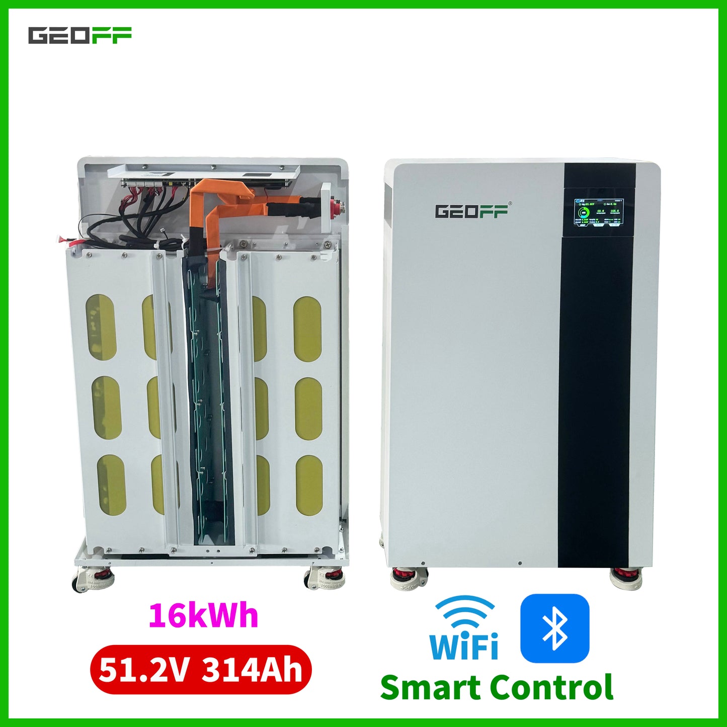 GEOFF 48v 51.2V 314Ah 16.5KW Integrated hybrid solar system Home energy storage system Wall-mounted and stand-mounted dual-purpose lithium iron battery pack LiFePO4 battery