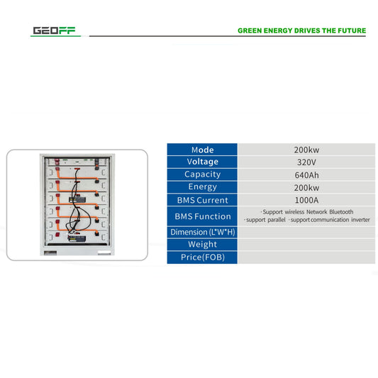 GEOFF 320v 640ah 200kw Integrated hybrid solar system Home energy storage system Stacked iron lithium battery pack LiFePO4 battery