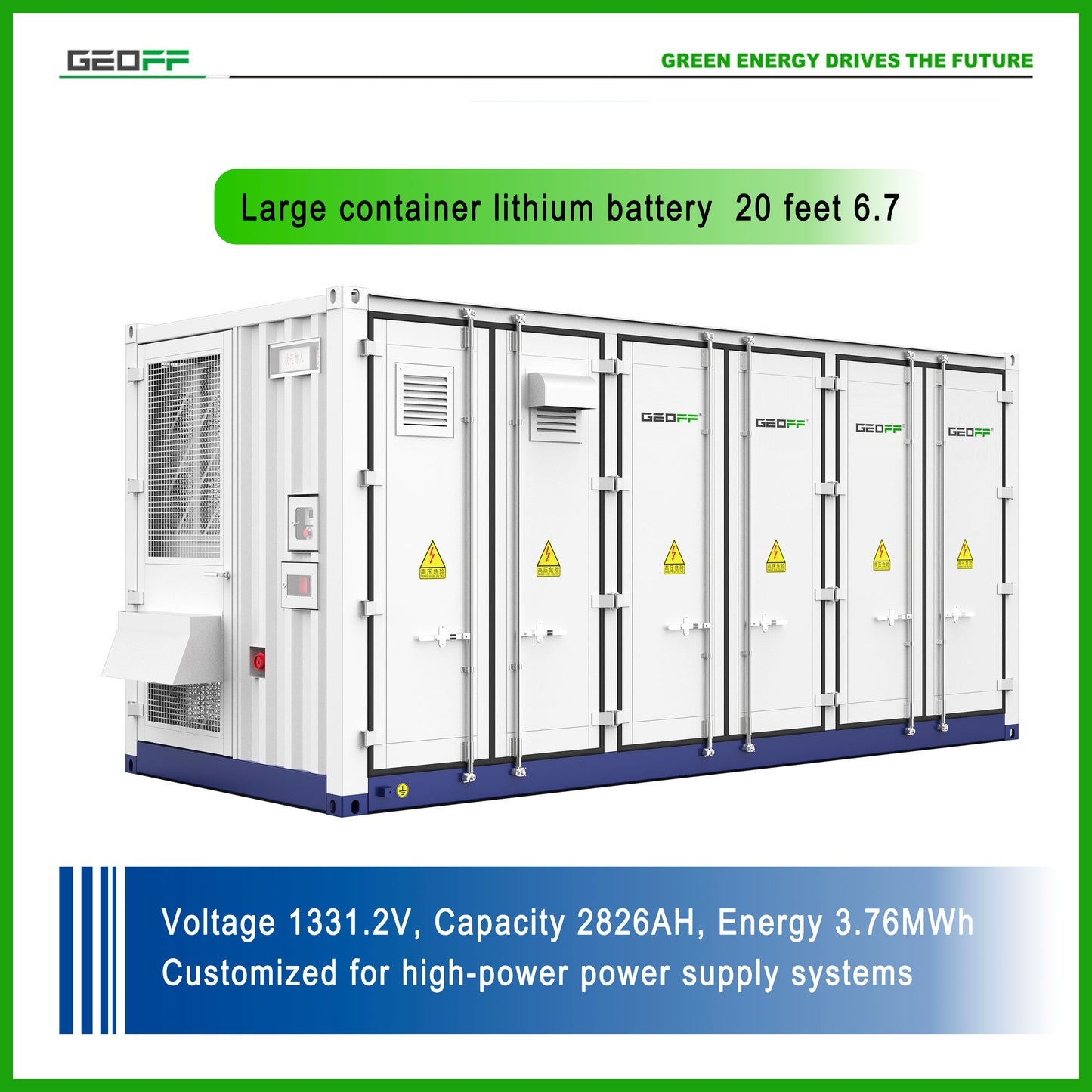 GEOFF Large container lithium battery 20 feet 6.7 MWh 1331.2V 2826AH 3.76MWh  Customized for high-power power supply systems