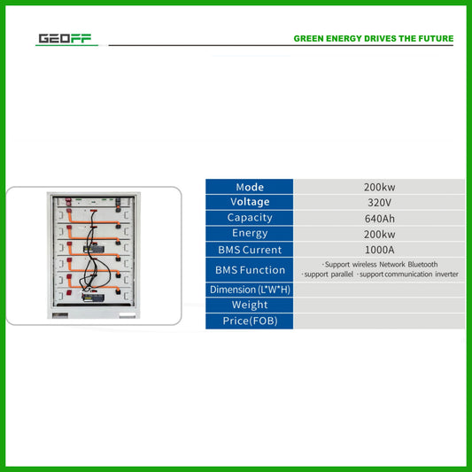 GEOFF 320v 640ah 200kw Integrated hybrid solar system Home energy storage system Stacked iron lithium battery pack LiFePO4 battery